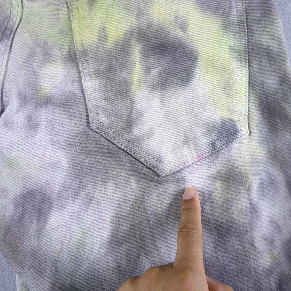 True Religion Tie Dye Jeans Mens 32x29 Gray Green Yellow Straight Leg Back Label